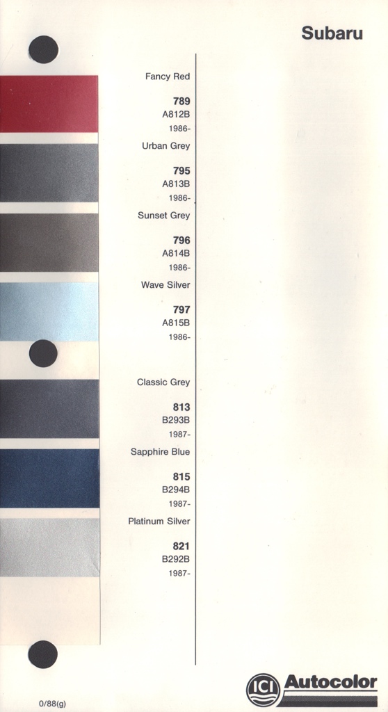 1986 - 1989 Subaru Paint Charts Autocolor 1